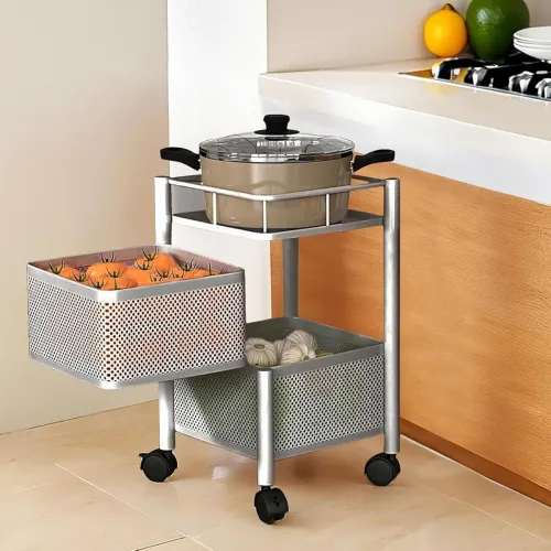 Image of Kitchenstory 360° Revolving 2-Layer Metal Kitchen Storage Rack 