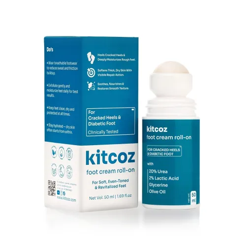 Image of Kitcoz Foot Cream Roll On with 20% Urea, 2% Lactic Acid, Glycerine & Olive Oil for Dry Feet, Cracked Heels & Diabetic Fo