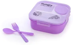 KITNET Hungry Bento Lunch Box Leakproof, 4-Compartment Tiffin with Spoon & Fork PURPLE 4 Containers Lunch Box (500 ml)