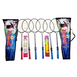 Klapp Double Shaft Set 6 Badminton Rackets, with 20 Shuttlecock, Multi