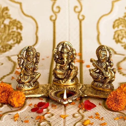 Image of Klassic Ganesh Laxmi Saraswati Idol with Diya Lamp