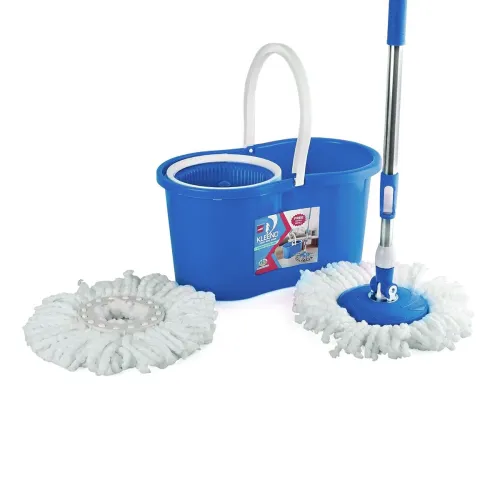 Image of Kleeno by Cello Compacto Floor Cleaning Set, Blue | 360° Flexible Rotation Steel Handle with 2 Microfiber Refills | Dura