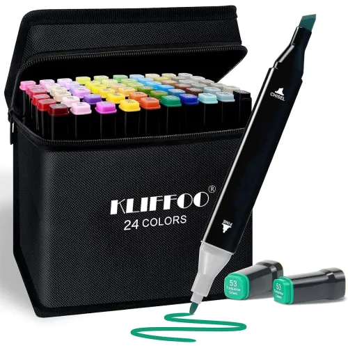 Image of KLIFFOO Dual Tip Art Markers with Carry Bag - 24 Colors