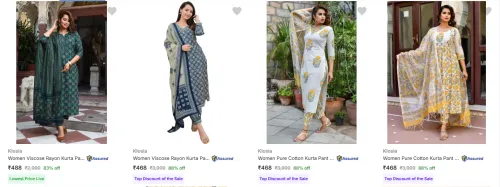Image of Klosia Women's Ethnic Sets upto 88% Discount
