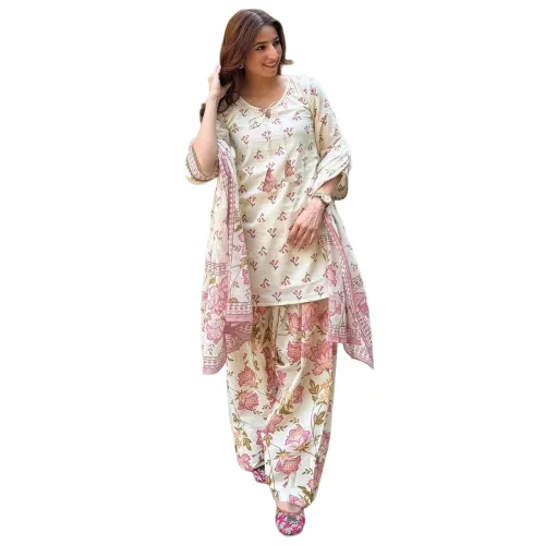 Image of KLOSIA Women’s Floral Printed Farshi Salwar Suit Set with Dupatta