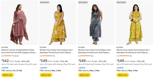 Image of KLOSIA womens kurtas set upto 82% discount 