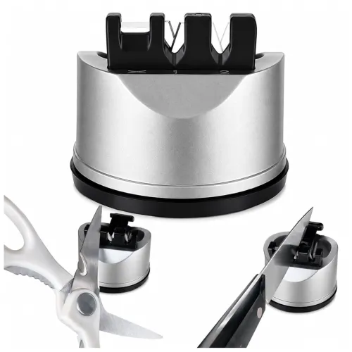 Image of 3-Stage Knife Sharpener Tool for Kitchen | Straight & Serrated Blades Scissors Sharpener | Ceramic and Steel Knives Repa
