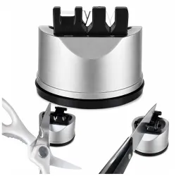 3-Stage Knife Sharpener Tool for Kitchen | Straight & Serrated Blades Scissors Sharpener | Ceramic and Steel Knives Repair & Restore, Strong Suction Base Easy Hands-Free Operation, Gifts, Gr...