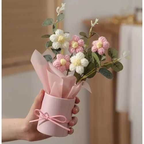 Image of Knitted Yarn Artificial Botanical Flower Pot Decor