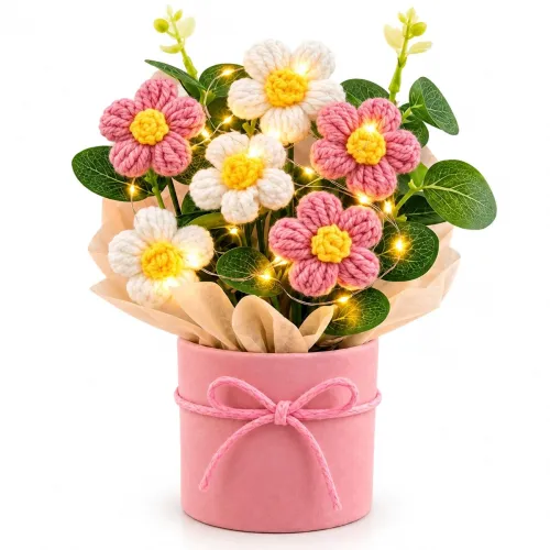 Image of Knitted Yarn Flower Pot with Light