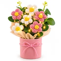 Knitted Yarn Flower Pot with Light