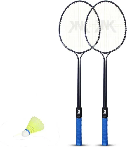 Image of KNK Double Shaft Single Colour Set Of 2 Piece Badminton Racket With 1 Piece Plastic Shuttle Badminton Kit