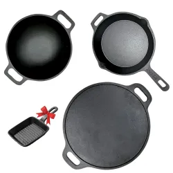 KNOBON Cast Iron Cookware Set 4Pcs