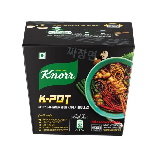 Image of Knorr Korean Meal Pot- Spicy Jjajangmyeon Ramen Noodles | Korean Noodles | Microwave only| Vegetarian| 140 gm l Pack of 