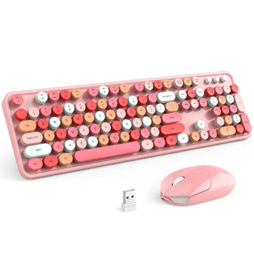 Image of KNOWSQT Wireless Keyboard and Mouse Combo Pink 104 Keys Full Size 2.4GHz Colorful Keyboard USB Receiver Plug and Play fo