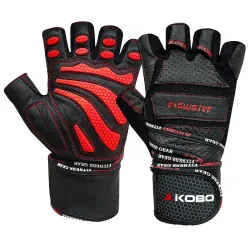 Kobo WTG-13 Professional Leather Gym Gloves for Fitness/Functional Training Hand Protector (Large)