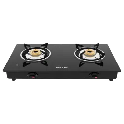 KOCHE Spartek 2-Burner Gas stove | Toughened Glass, High-power Indian Brass Burners, 360° Rotate Gas Nozzle, Stainless Steel Black Powder-Coated Body, High Thermal Efficiency Cooktop | 2 Yea...