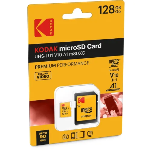 Image of KODAK 128GB Class 10 UHS-I U1 MicroSDXC Card with Adapter 10x Write Speed