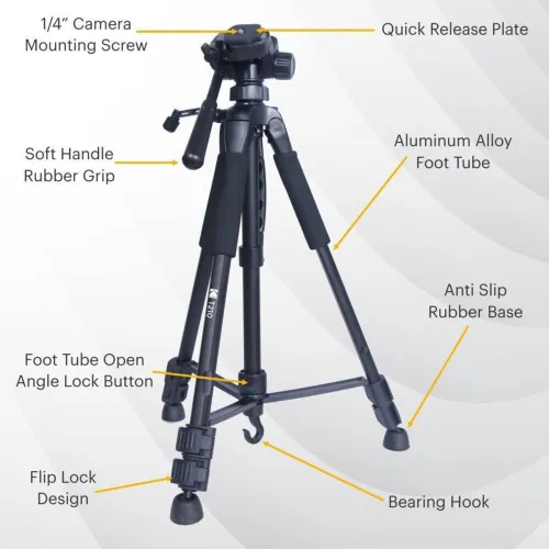 Image of KODAK T210 150cm Three Way Pan Movement Tripod  (Black, Supports Up to 3500 g)