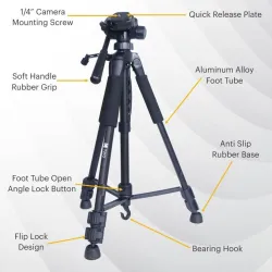 KODAK T210 150cm Three Way Pan Movement Tripod  (Black, Supports Up to 3500 g)