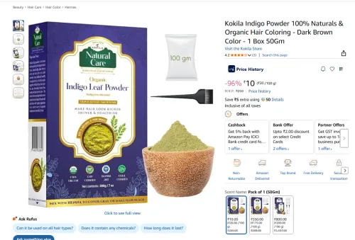 Image of Kokila Indigo Powder 100% Naturals 1 Box 50Gm