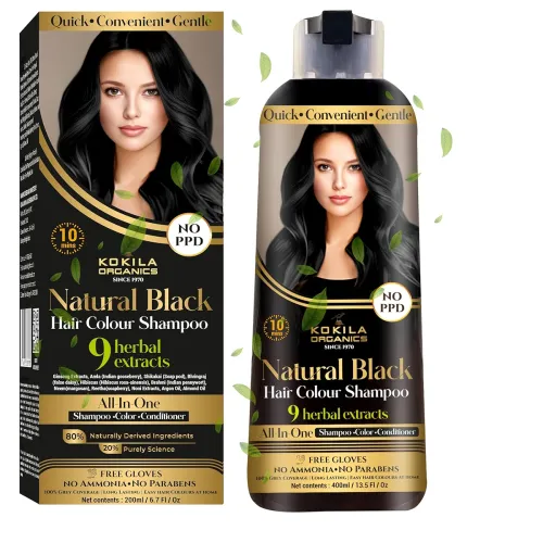 Image of Kokila NO PPD Shampoo Hair Colour - Black 400ml + 10 Pair Free Gloves