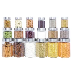 KOLORR Classic Plastic Pet Jar Kitchen Storage Organiser Containers Set of 18 (300ml x 6, 500ml x 6, 1400ml x 6) - Trans