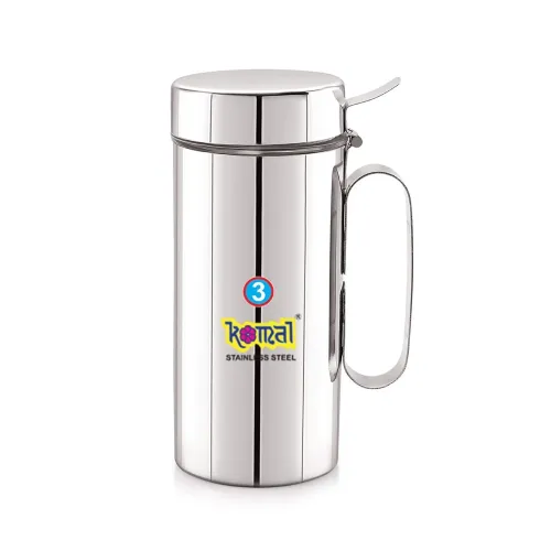 Image of Komal White Cap Stainless Steel Oil Can - 1000 ml