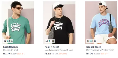 Image of Kook N Keech Brand Men's T-shirt @ Minimum 80% Discount