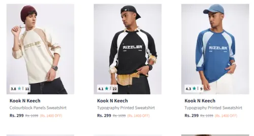 Image of Kook N Keech Colourblock Panel Sweatshirt Starting @ ₹299