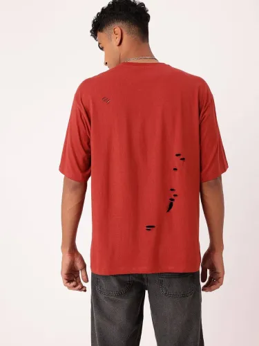 Image of Kook N Keech  Men Printed Round Neck Pure Cotton Maroon T-Shirt