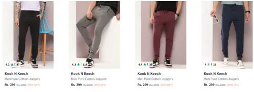 Image of Kook N Keech Men Pure Cotton Joggers Flat 80% Discount