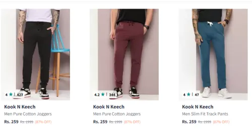 Image of Kook N Keech Men's Joggers at minimum 85% Discount