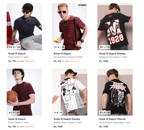 Image of Kook N Keech Men's T-shirts Starting at ₹179