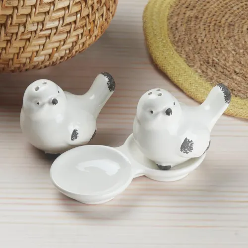 Image of Kookee Ceramic Salt and Pepper Shakers Set with Tray – Elegant Namak Dani, Spice Sprinkler & Dispenser for Dining Table,