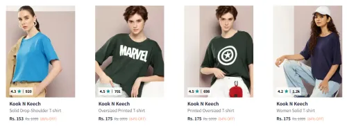 Image of Kook N Keech Women's T-shirts upto 86% Discount