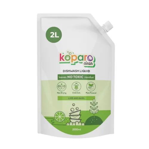 Image of Koparo Organic Dishwash Liquid | 2 Litres | Lime And Basil Fragrance | Natural, Plant Based & Eco-Friendly | Removes Tou