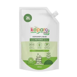 Koparo Organic Dishwash Liquid | 2 Litres | Lime And Basil Fragrance | Natural, Plant Based & Eco-Friendly | Removes Tou