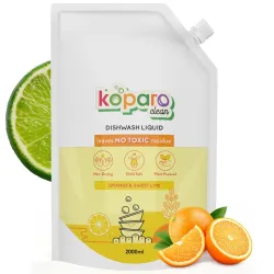 Koparo Organic Dishwash Liquid | 2 Litres Refill Pack | Powerful Grease Cutting Dishwasher Liquid | Thick Foam Liquid Dishwash for Kitchen Utensils | Baby & Pet Safe | Orange & Sweet Lime Fr...