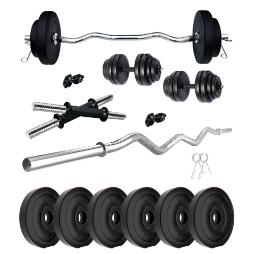Image of Kore PVC 15 Kg Home Gym Set with One 3 Ft Curl Rod and One Pair Dumbbell Rods, Multicolour