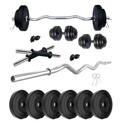 Kore PVC 15 Kg Home Gym Set with One 3 Ft Curl Rod and One Pair Dumbbell Rods, Multicolour