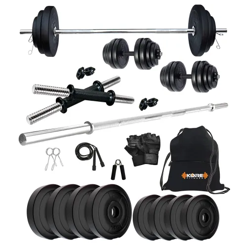 Image of Kore PVC 12 kg Home Gym Set with One 4 ft Plain Rod and One Pair Dumbbell Rods