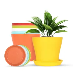 Korrel Seeds 6-Inch Multicolour Plastic Flower Pot Set