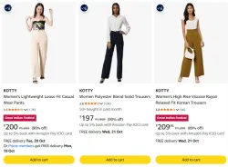 KOTTY Amazon Brand - Symbol Women Tapered Paper Bag Trousers