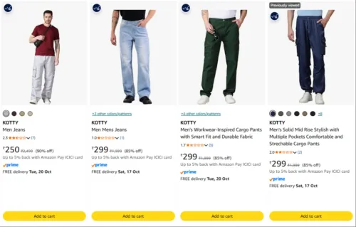 Image of KOTTY Cargo Pants upto 90% Discount