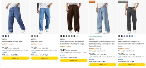Image of KOTTY Men’s Jeans at minimum 77% Discount