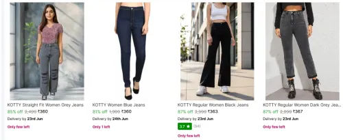 Image of KOTTY Straight Fit Women Jeans Upto 85% Discount