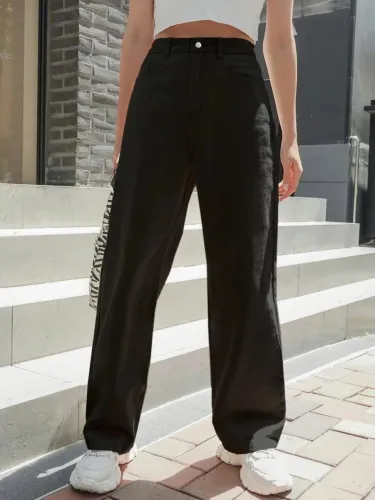 Image of KOTTY Wide Leg Women Black Jeans