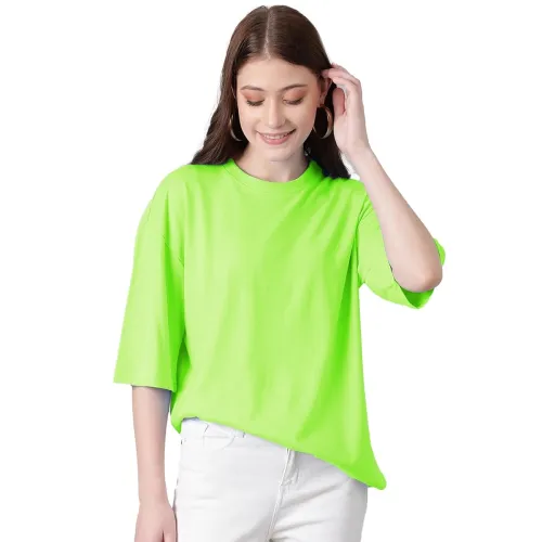Image of KOTTY Women's Cotton Blend Solid Oversized T-Shirts