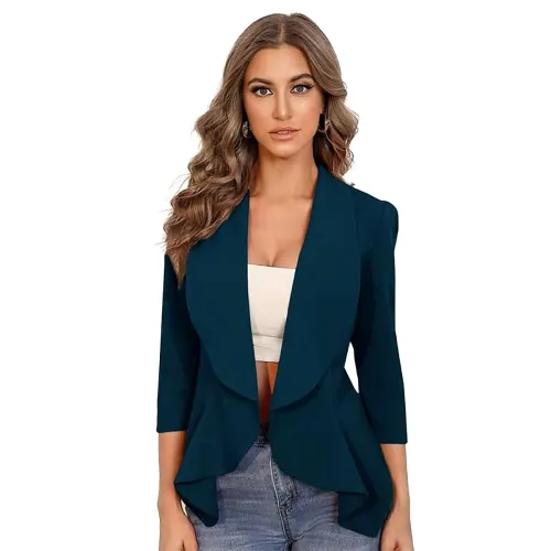 Image of KOTTY Women's Lightweight Open Front Blazer – Draped Waterfall Longline Blazer Style